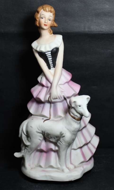 Figurine of Rotating Musical Crinoline Lady with Hound