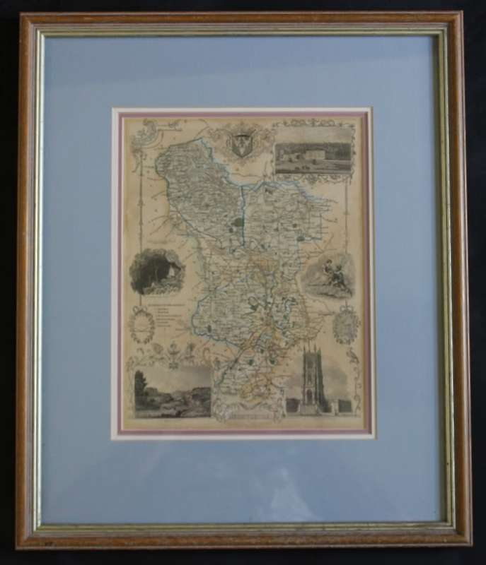 Framed Antique Map of Derbyshire by Thomas Moule 1842