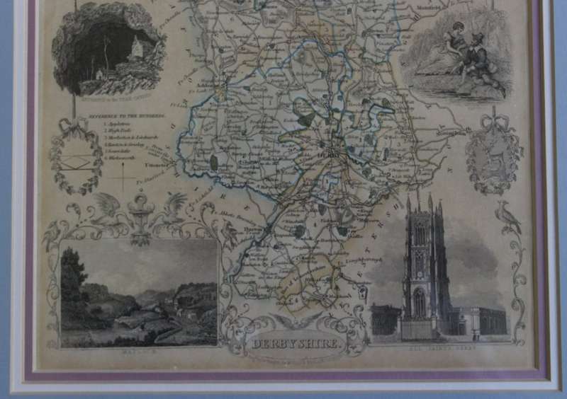 Framed Antique Map of Derbyshire by Thomas Moule 1842