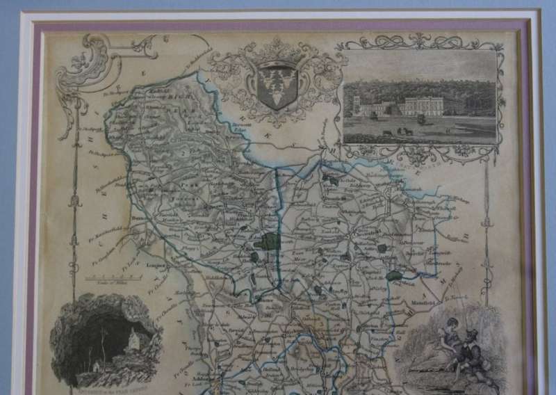 Framed Antique Map of Derbyshire by Thomas Moule 1842