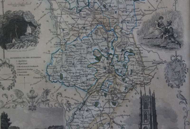 Framed Antique Map of Derbyshire by Thomas Moule 1842