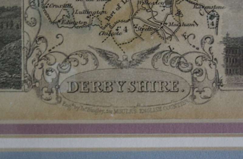 Framed Antique Map of Derbyshire by Thomas Moule 1842
