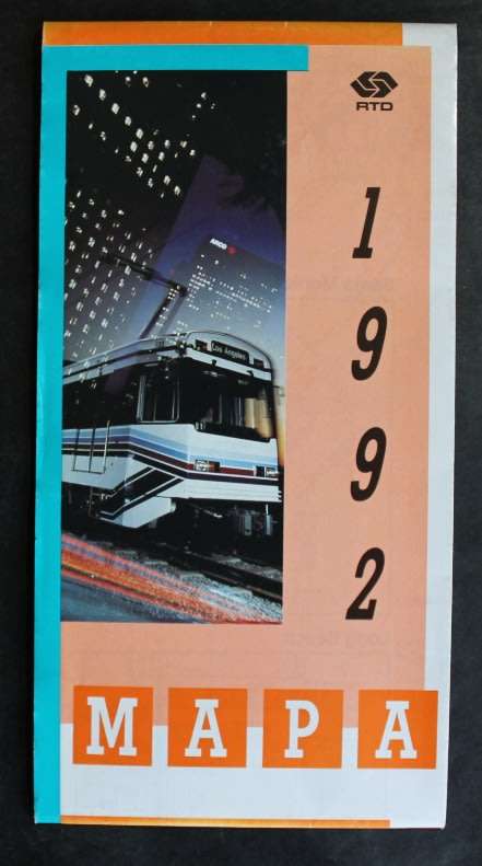 1992 RTD Transit System Southern California Los Angeles Folded Map