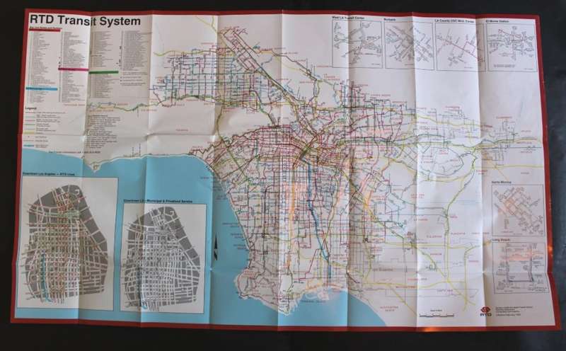 1992 RTD Transit System Southern California Los Angeles Folded Map