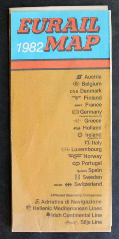 1982 Eurail Railways of Europe Folded Map
