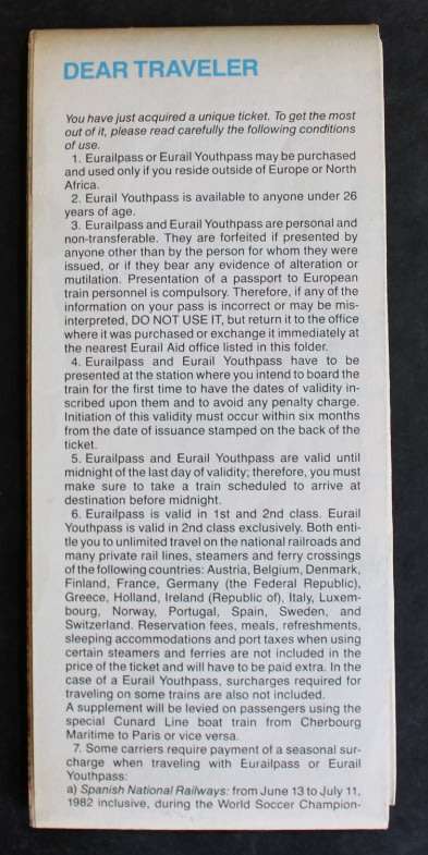 1982 Eurail Railways of Europe Folded Map