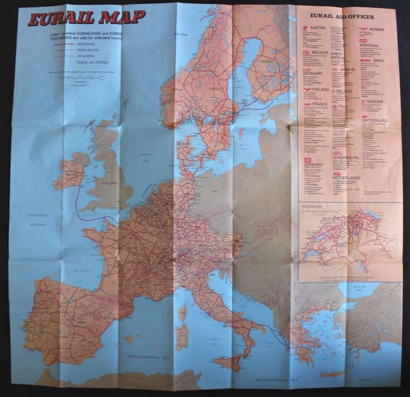 1982 Eurail Railways of Europe Folded Map