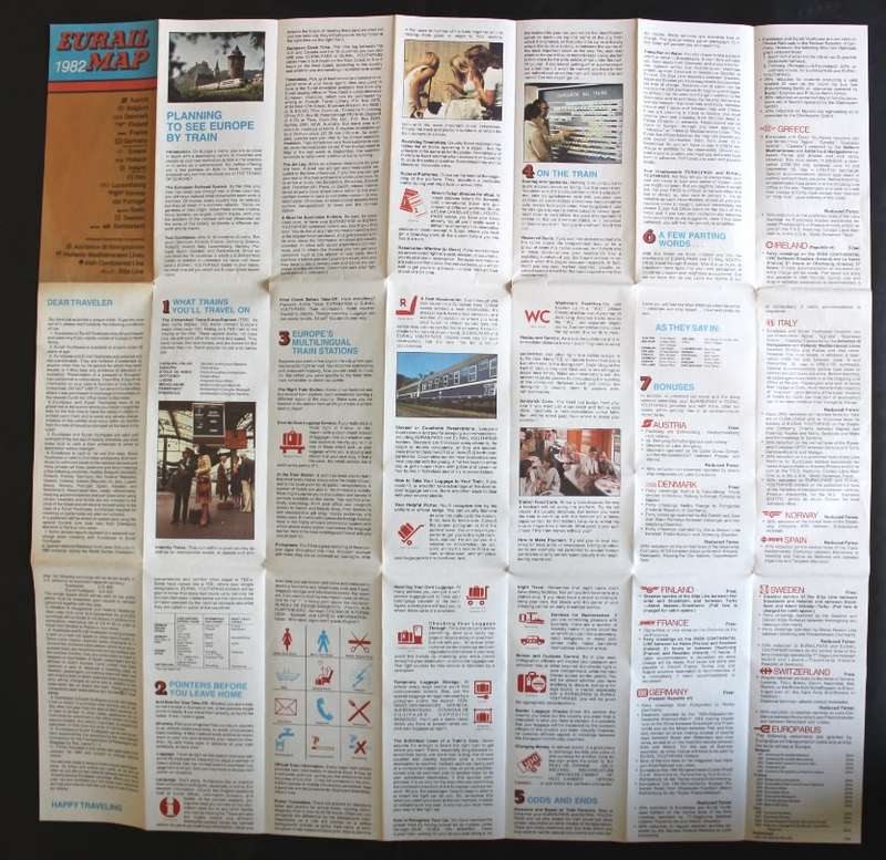 1982 Eurail Railways of Europe Folded Map