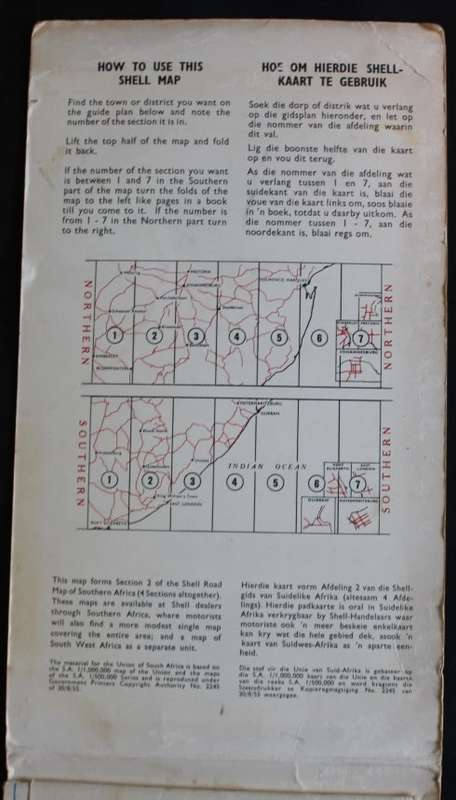 1955 Shell Road Map of Southern Africa Folded Map Section 2