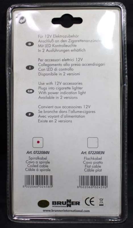 12volt Prolonger Cigarette Lighter 3M  Extension Cable by Brunner # 722084N