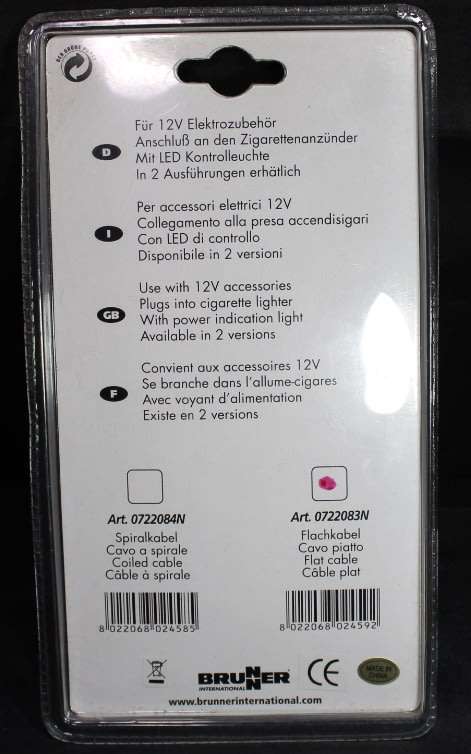 12volt Prolonger Cigarette Lighter Connection 3M Extension Cable by Brunner # 722083N
