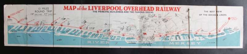 Vintage Folded Map of the Liverpool Overhead Railway 1930`s