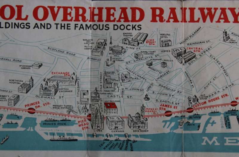 Vintage Folded Map of the Liverpool Overhead Railway 1930`s