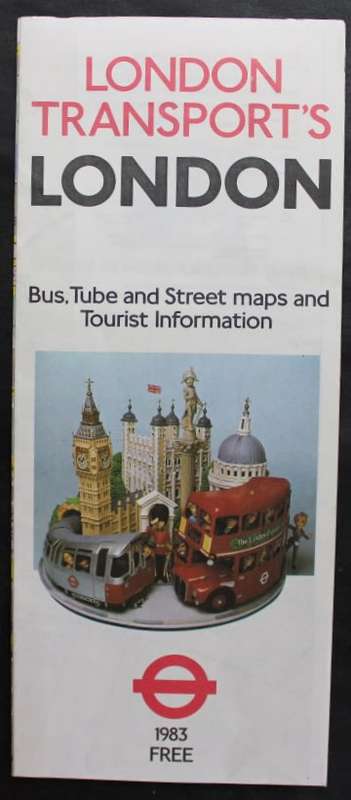 Vintage Folded Map of London Transport`s Bus, Tube and Street Map of London 1983