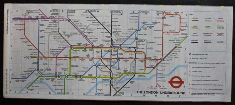 Vintage Folded Map of London Transport`s Bus, Tube and Street Map of London 1983