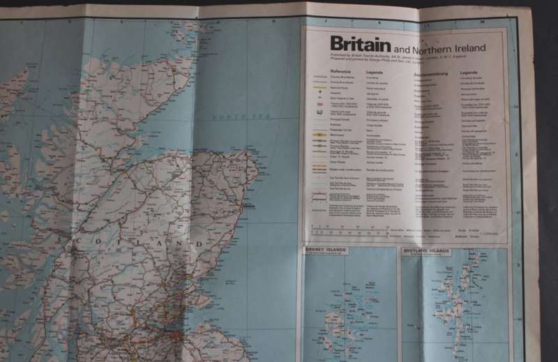 Vintage Folded Map of Britain and Northern Ireland for Tourists 1973