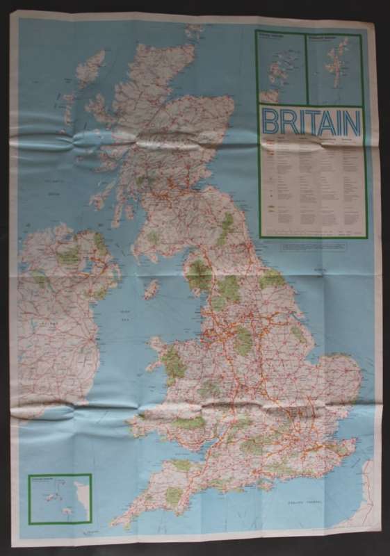 Vintage Folded Map of Britain and Northern Ireland for Tourists 1980