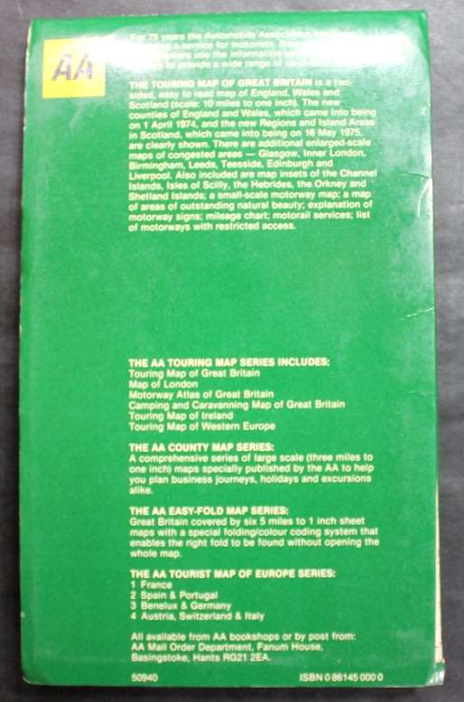 Vintage Folded AA Touring Map of Great Britain 1979