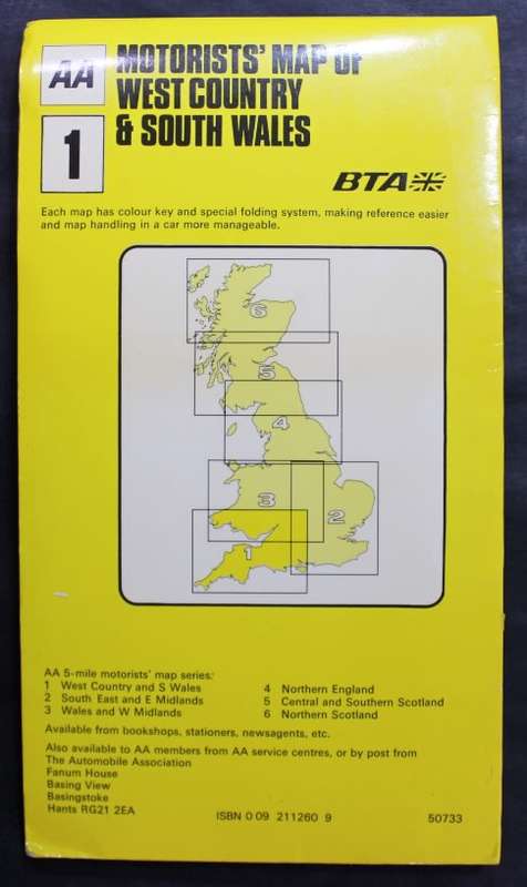 Vintage Folded Map Motorists` Map of West Country & South Wales, #1 First Edition 1977.