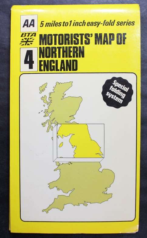 Vintage Folded Map Motorists` Map of Northern England, #4 First Edition 1977