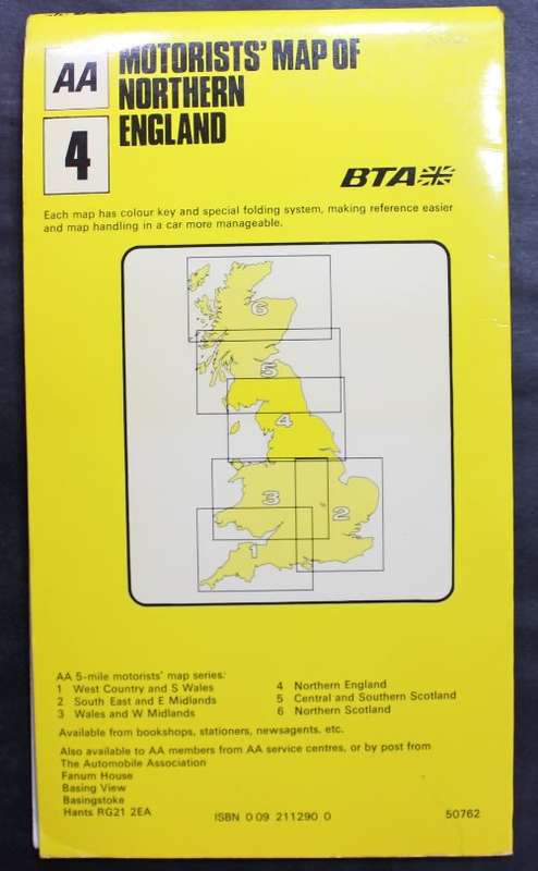 Vintage Folded Map Motorists` Map of Northern England, #4 First Edition 1977