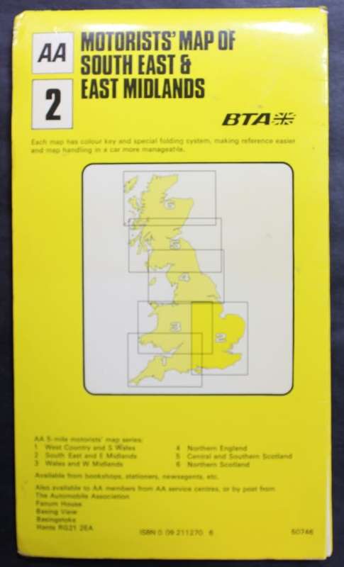 Vintage Folded Map Motorists` Map of South East & East Midlands, #2 First Edition 1977