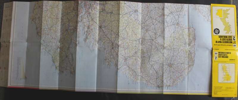Vintage Folded Map Motorists` Map of South East & East Midlands, #2 First Edition 1977