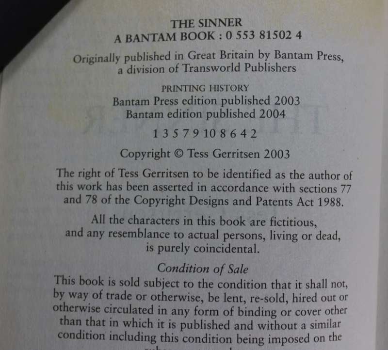 The Sinner by Tess Gerritsen Softcover Book