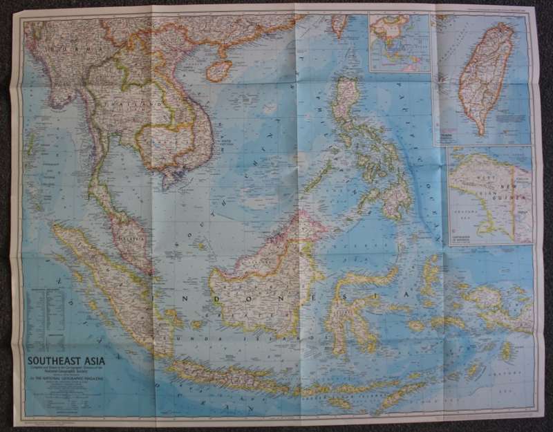 Vintage National Geographic Folded Map of South East Asia December 1968