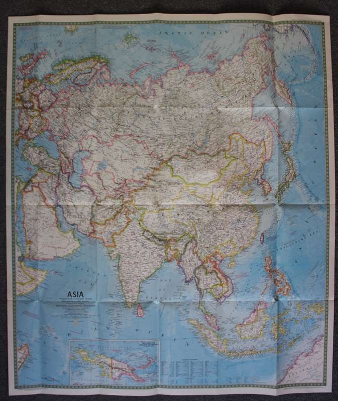 Vintage Large National Geographic Folded Map of Asia March 1971