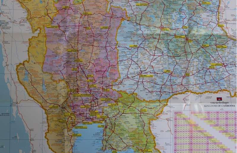 Large Folded Wall Map of Thailand.