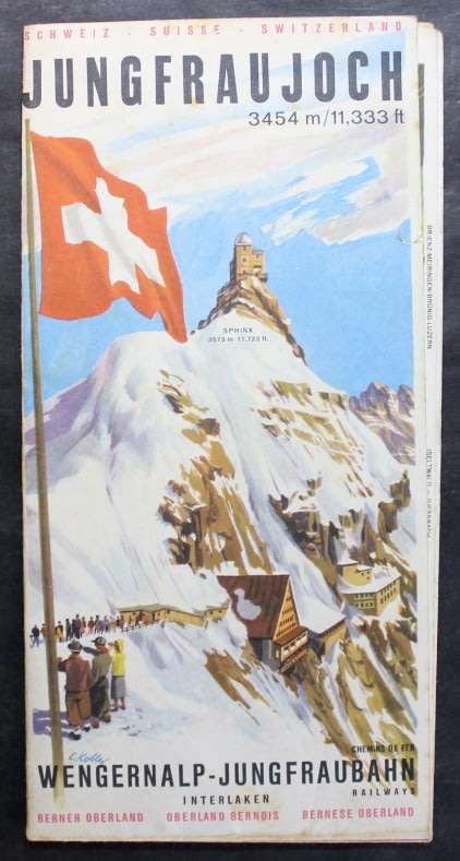Vintage Panorama Folded Map of Jungfraujoch Peak Switzerland