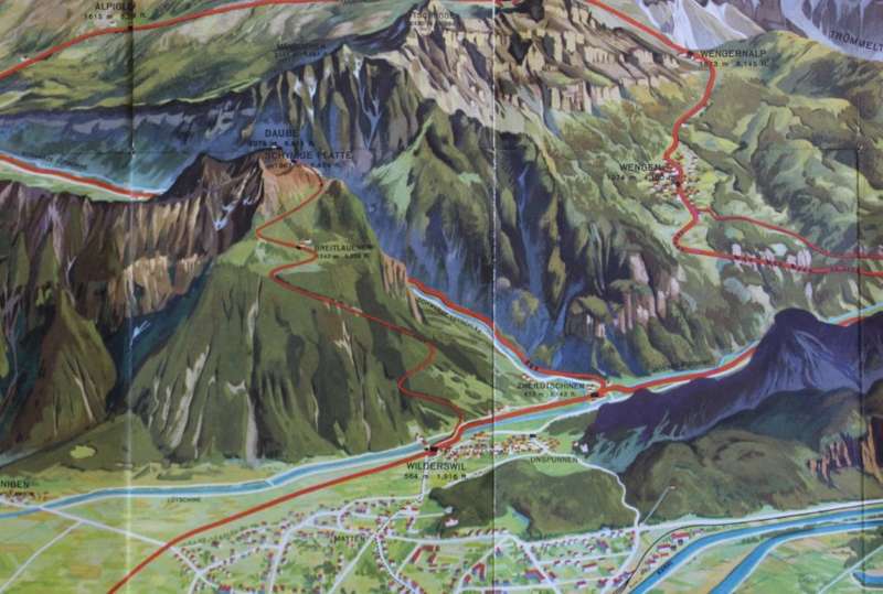 Vintage Panorama Folded Map of Jungfraujoch Peak Switzerland