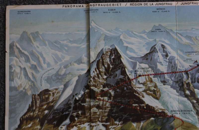 Vintage Panorama Folded Map of Jungfraujoch Peak Switzerland