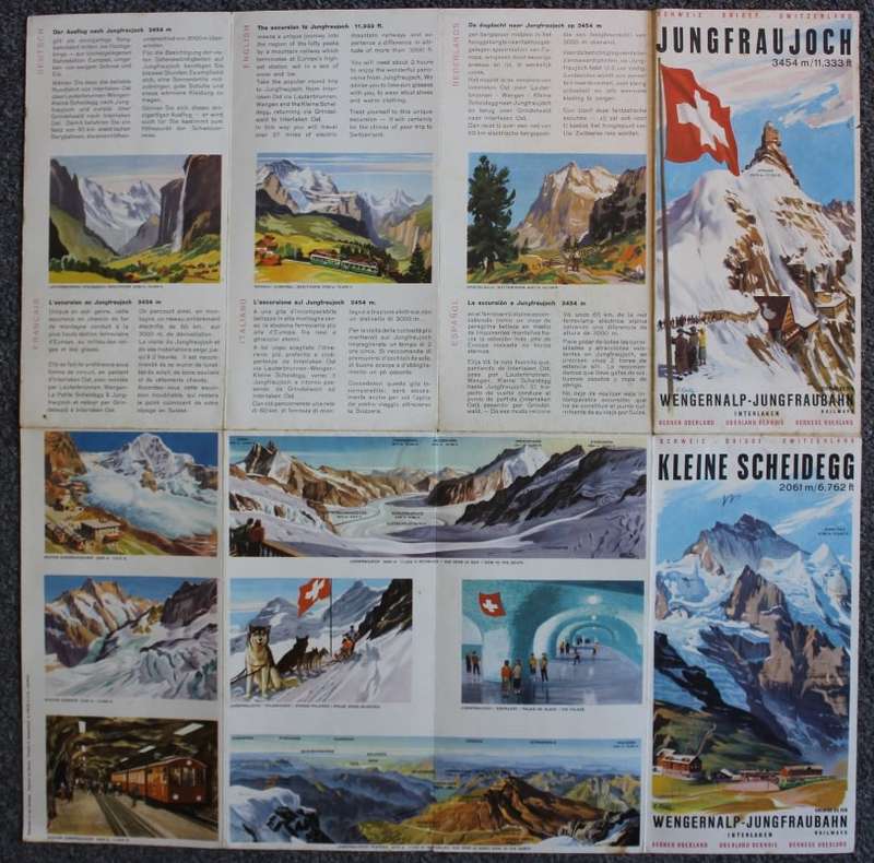Vintage Panorama Folded Map of Jungfraujoch Peak Switzerland