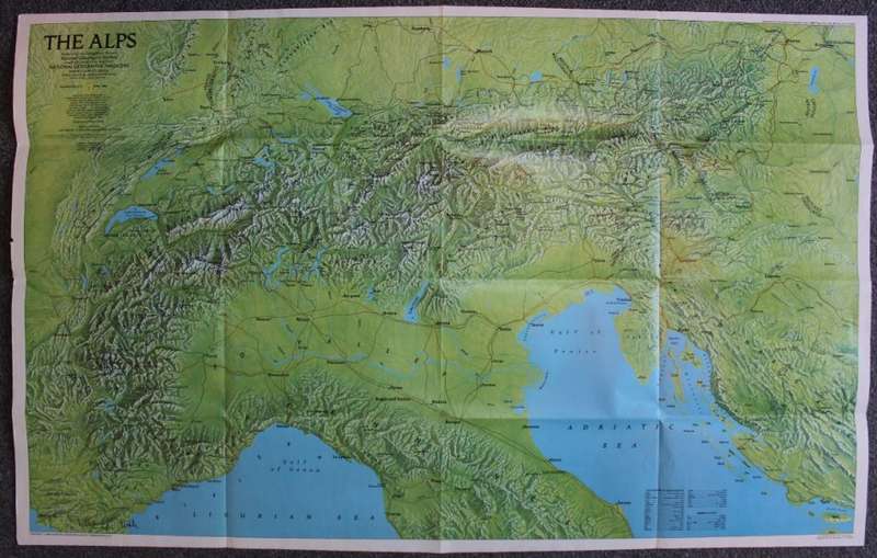 National Geographic Folded Map of the Alps April 1985