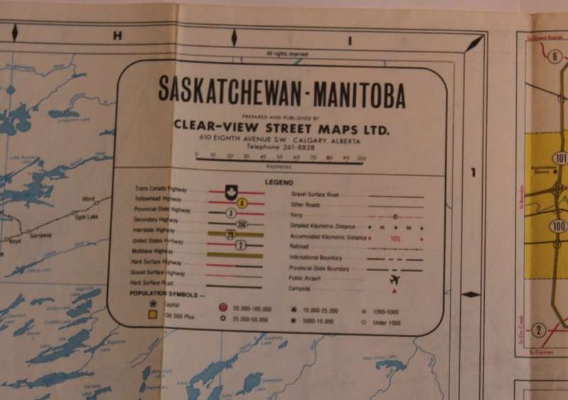 Clearview Folded Road Map West Canada and Central Canada 1970`s