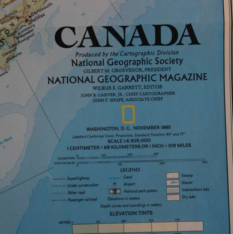 National Geographic Folded Map Canada November 1985