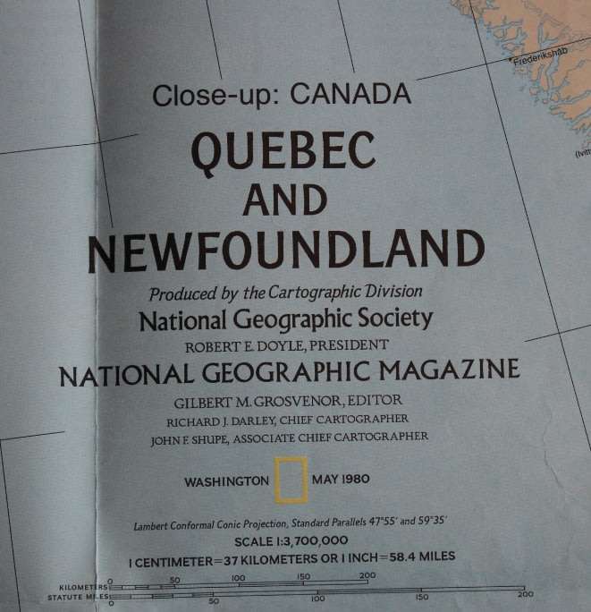 National Geographic Folded Map Close Up Canada Series Quebec & Newfoundland May 1980