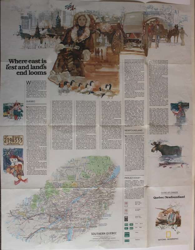 National Geographic Folded Map Close Up Canada Series Quebec & Newfoundland May 1980