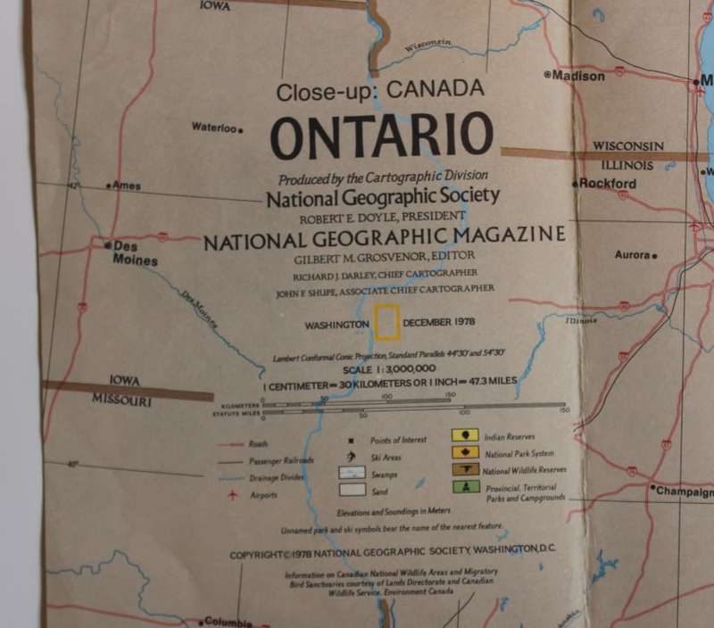 National Geographic Folded Map Close Up Canada Series Ontario December 1978