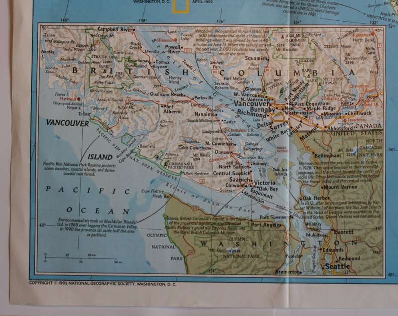 National Geographic Folded Map The Making Of Canada Series British Columbia April 1992