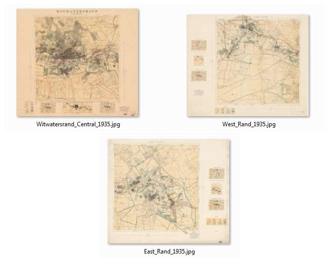 Witwatersrand Central, East and West, Topographical Map 1935, Set of 3 x Maps Digital Download.