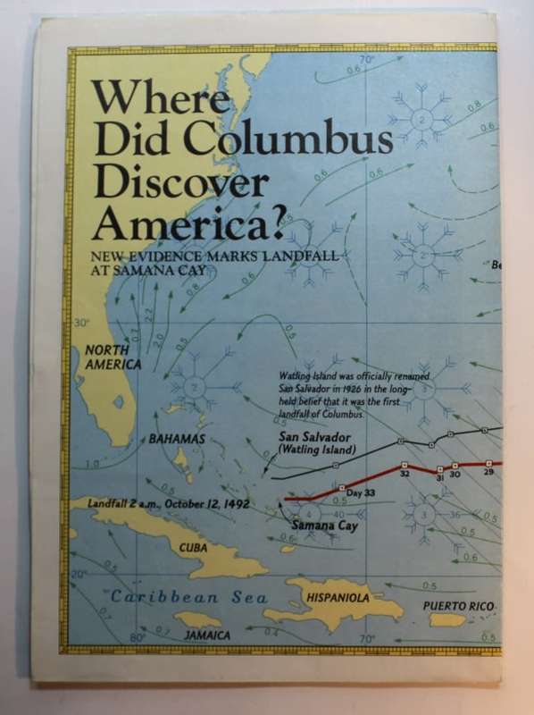 National Geographic Folded Map Where Did Colombus Discover America Nov 1986