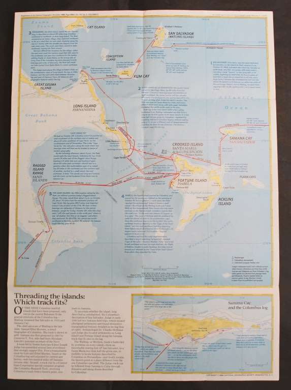 National Geographic Folded Map Where Did Colombus Discover America Nov 1986