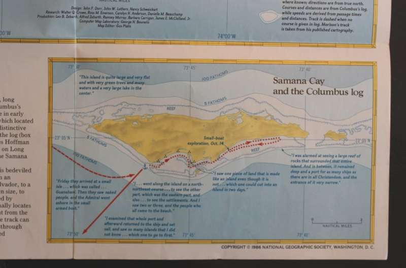 National Geographic Folded Map Where Did Colombus Discover America Nov 1986