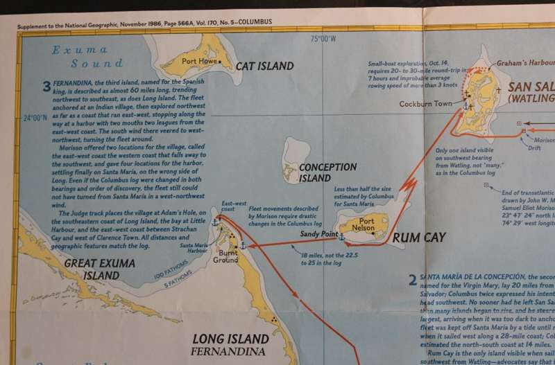 National Geographic Folded Map Where Did Colombus Discover America Nov 1986