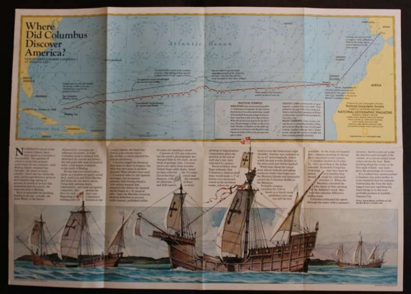 National Geographic Folded Map Where Did Colombus Discover America Nov 1986
