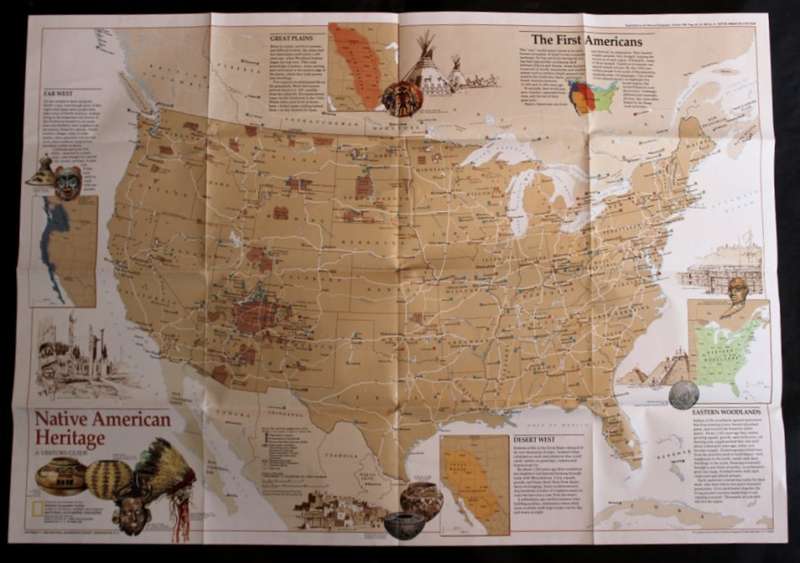 National Geographic Folded Map Native American Heritage Oct 1991