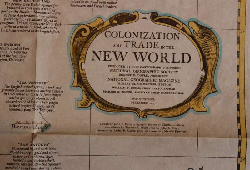 National Geographic Folded Map Colonization and Trade In The New World Dec 1977